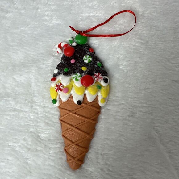 Ice Cream Cone Candy Holiday Christmas Tree Ornament - Picture 1 of 6